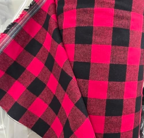 AdFabric,Cotton Flannel Fabric,Black/red Color, Plaid/Checkered, 60"