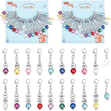NBEADS 40 Pcs Number Beads Stitch Markers, Acrylic Pearls Crochet