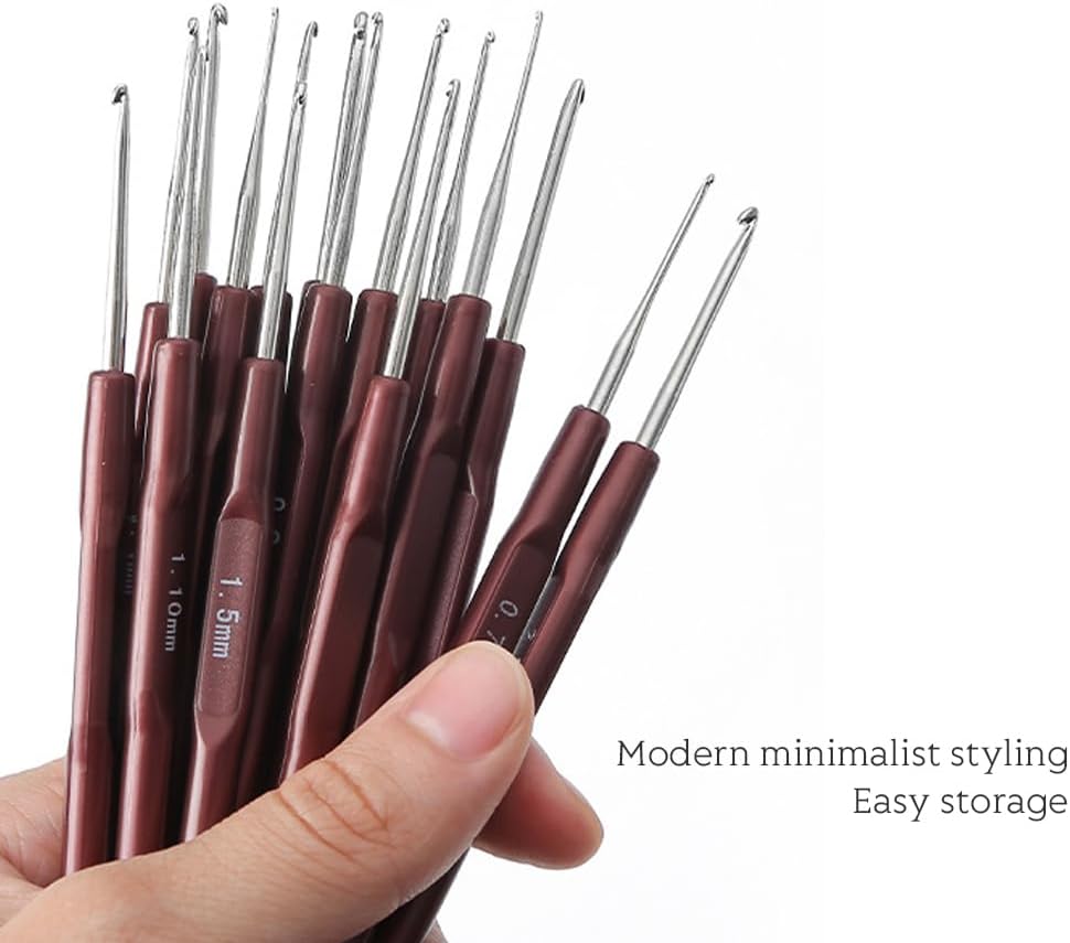 16Pcs Lace Crochet Hooks Set 0.5mm-2.5mm, Ultra Fine Stainless Steel