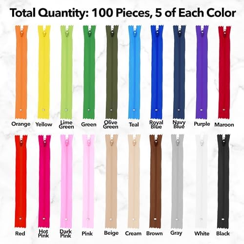Mandala Crafts 100 PCs Assorted Closed-End 9 Inch Nylon Zippers for