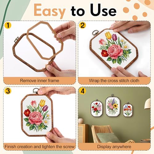 BrightRow 6 Pcs Large Embroidery Hoop Set Decorative Imitated Wood