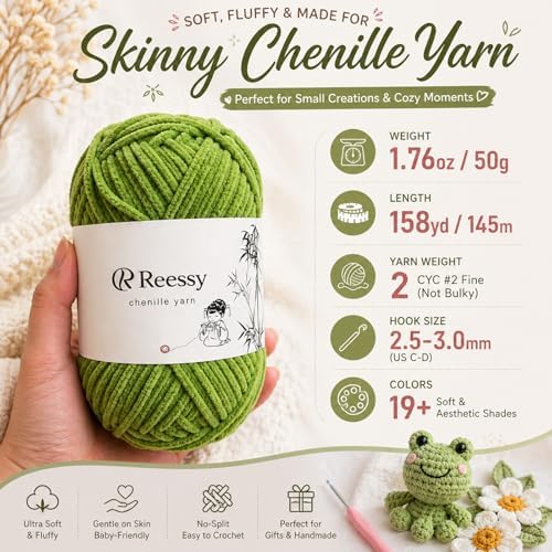 Baby Yarn for Crocheting, Skinny Chenille, 6-Pack 50g, Light Purple