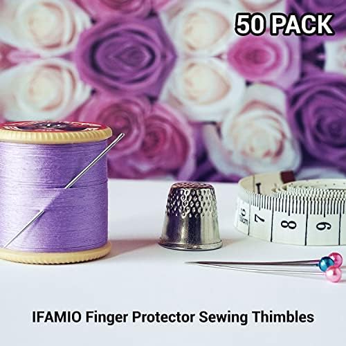 50 Pack Thimbles Silver Color Finger Protector Metal Sewing Thimbles