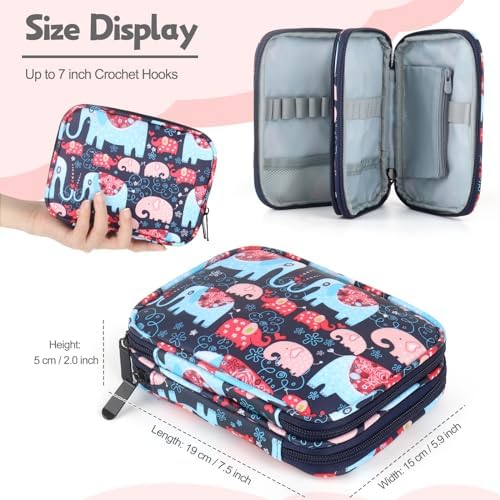 Katech Travel Crochet Hook Case, Elephant Pattern