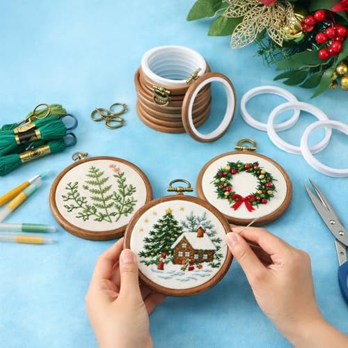 10 Pcs 4 Inch Mini Embroidery Hoops, Imitated Wood Round Frame Set for