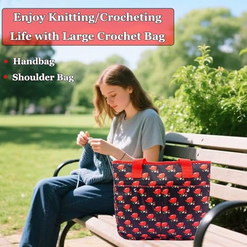 Knitting Bags and Totes Organizers Large Yarn Bags(Red Rose)