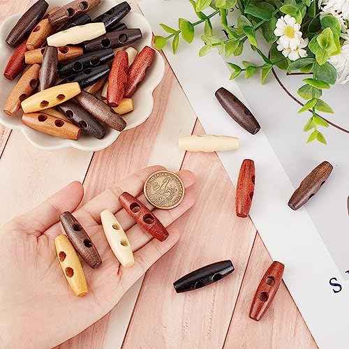 GORGECRAFT 70Pcs Oval Wooden Buttons Wood Horn Toggle Buttons