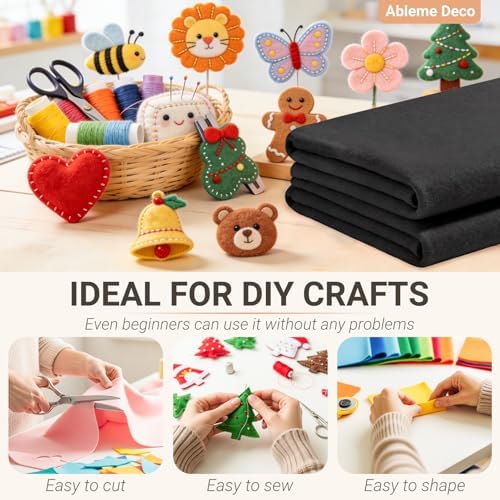 Black Felt Fabric Sheets 18" x 18" (2 Pack) 1.6mm Soft Craft Felt