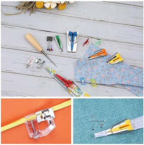 Lunarm Bias Tape Maker Kit 5 Sizes with 4 Pcs Sewing Machine Presser