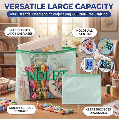 Sabary 2 Pcs Clear Mesh Needlepoint Project Bags, Green