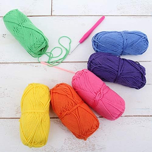 ThreadArt Cotton Crochet Yarn Set #4, 6 Pack 50g 85yd, Rainbow Colors