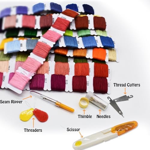 Embroidery Floss Thread Kit 100% Cotton Floss Bobbins and Cross Stitch