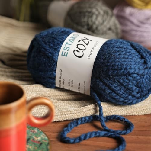 Estako Cozy Thick & Quick Yarn, 20% Wool 80% Acrylic, Dark Orange