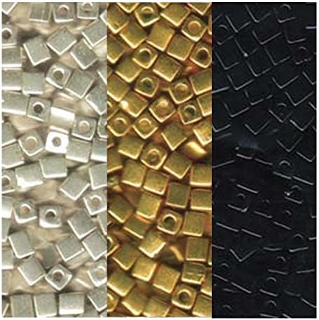 Metallic Miyuki 4mm Square Bead Bundle: Metallic Gold, Silver and