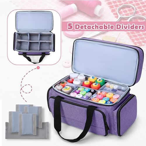 LUXJA Large Sewing Organizer Bag with 5 Detachable Dividers, Purple