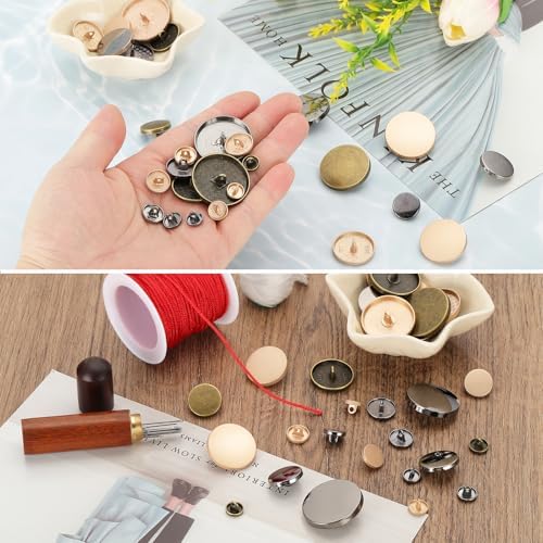 HARFINGTON 20pcs 16L Metal Round Flat Sewing Buttons 10mm Alloy Shank