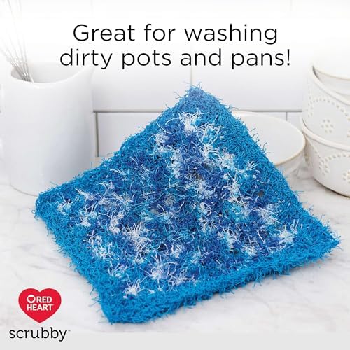 Red Heart Scrubby Yarn for Dishcloths and Scrubbers, Ocean, 3-Pack