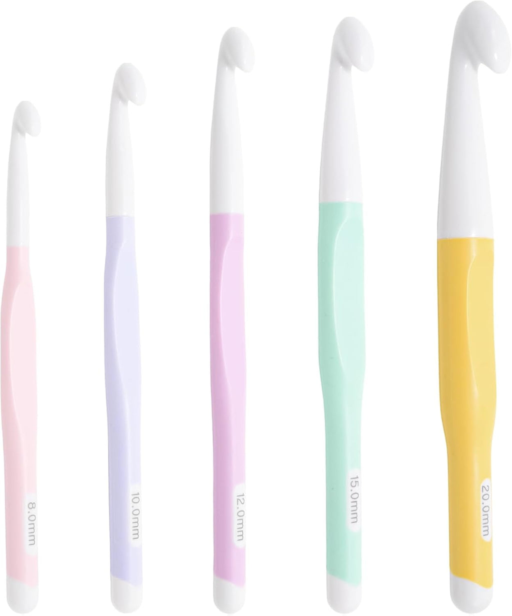 VwoYbai 5PCS Large Crochet Hooks Set,Large Rubber Handle Crochet Hooks