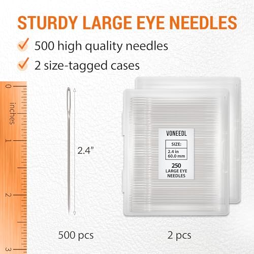 VONEEDL 500 PCS Large Eye Heavy Duty Sewing Needles - Bulk Set of