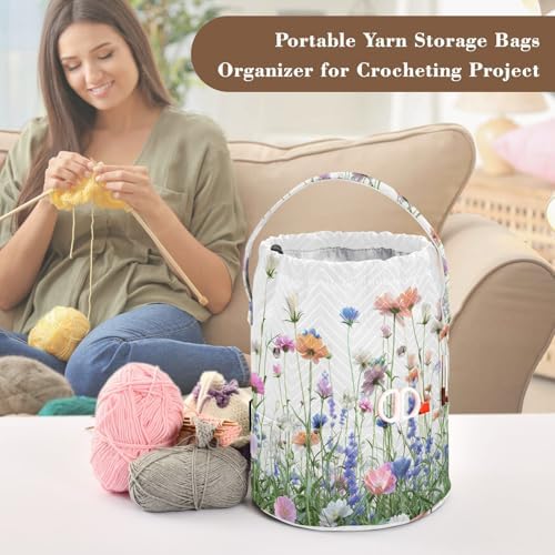 Tatenale Crochet Bag Yarn Bag Knitting Project Bag with Pockets and