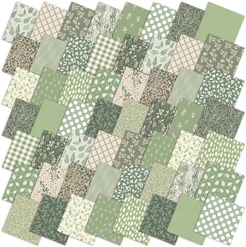Hahafelt 80 Pcs 10''x10'' Sage Green Floral Quilting Fabric Square