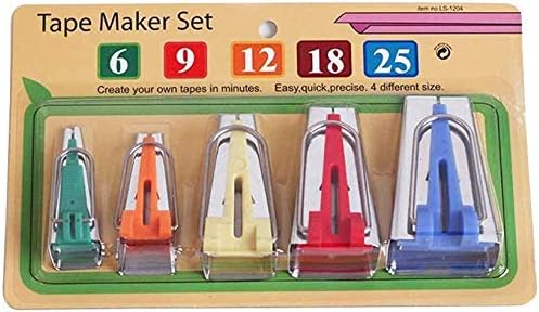 Fabric Bias Tape Maker Tool, 5in1, Sewing Quilting, 6mm 9mm 12mm 18mm