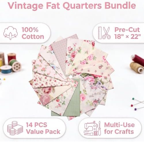 Neutral Vintage Rose Fat Quarters Fabric Bundles 18 x 22 in