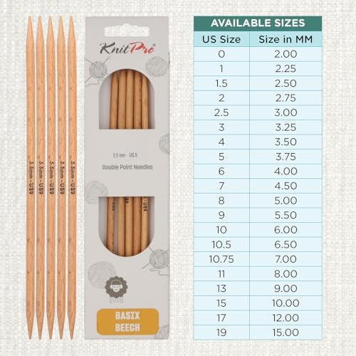 KnitPro Basix Beech Double Pointed Needles 8" (20cm) | US Size 9