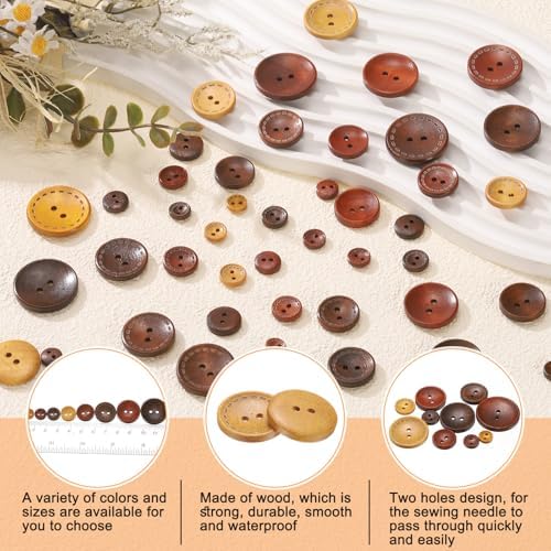 HARFINGTON 10pcs 28L Wooden Sewing Button 11/16"(18mm) 2 Holes Wood