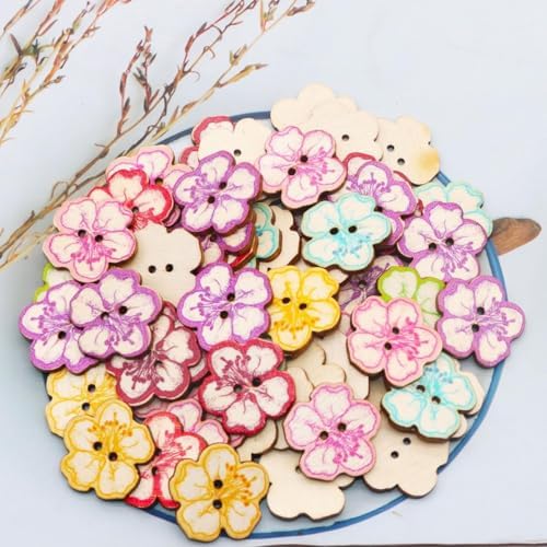 AKOAK 50 Pcs Natural Wood Decorative Button 2-Hole Retro Cute Little