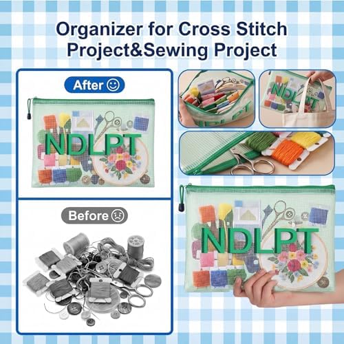 Sabary 2 Pcs Clear Mesh Needlepoint Project Bags, Green
