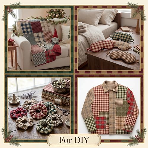 Hahafelt 10 Pcs 18" x 22" Christmas Plaid Fabric