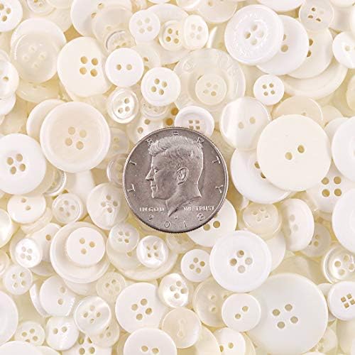 Swpeet 1000 Pcs Christmas Craft Buttons, 2 & 4 Hole White Round Resin
