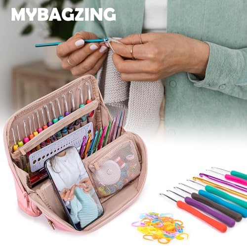 MYBAGZING Crochet Hook Case, Organizer for Hooks up to 7" &