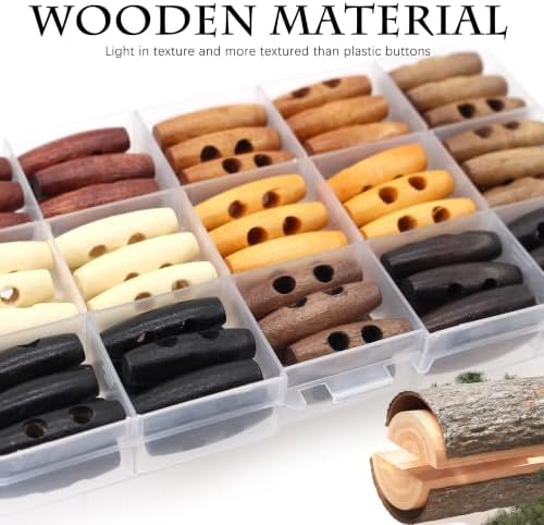 90Pcs 30mm Oval Wooden Buttons Set with Storage Box 8 Colors 2-Hole