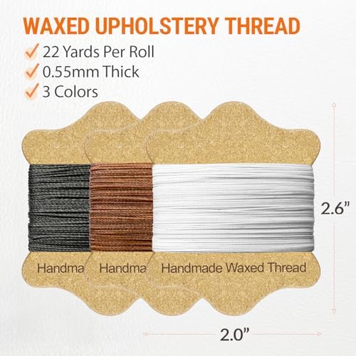 Waxed Sewing Thread (3 Colors), Heavy Duty Needles (11 PCS) Large Eye