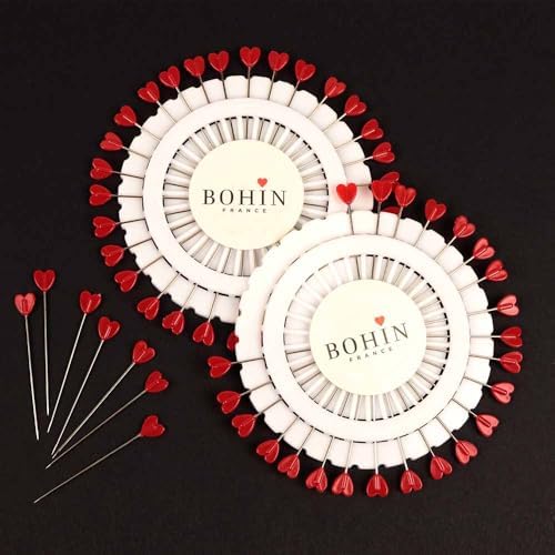BOHIN Heart Head Pins, 30 Count, 38 mm, Steel & Plastic, Sewing &