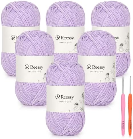 Baby Yarn for Crocheting, Skinny Chenille, 6-Pack 50g, Light Purple