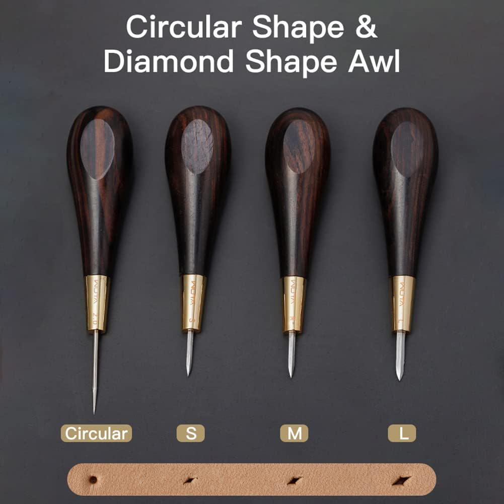 WUTA Round Shape Stitching Awl Ebony Blackwood Handle Leather Craft