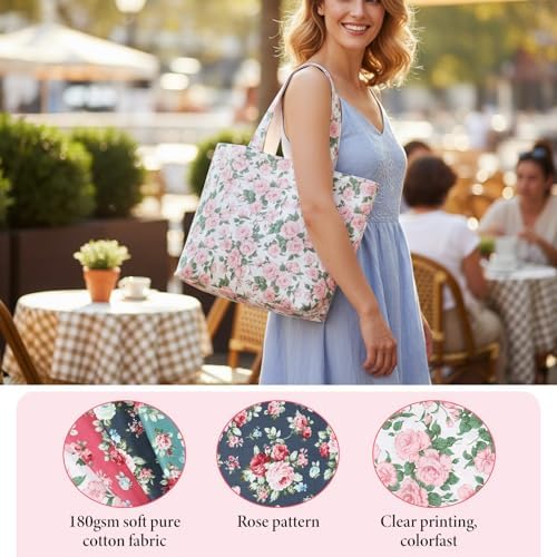 4 Pcs Floral Cotton Fabric by The Yard, 62 in×1 Yard Each, Rose