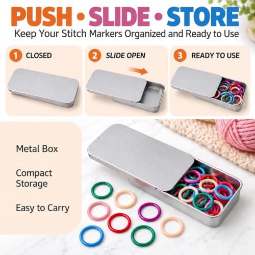 Stitch Markers for Crocheting,Round Stitch Markers with Push-Pull Box