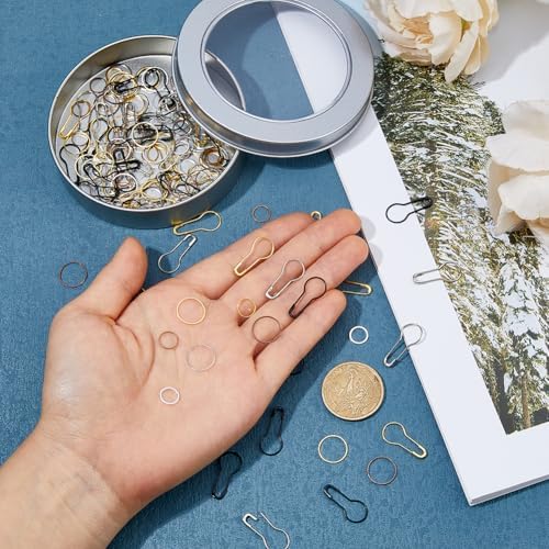 Hobbspring 180Pcs Metal Stitch Markers Kit with Rings and Pins for