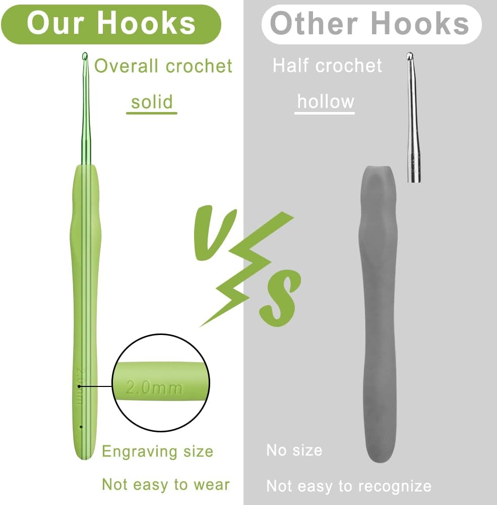 kgxulr 2 mm Crochet Hook, Crochet Needles, Ergonomic Crochet Hooks