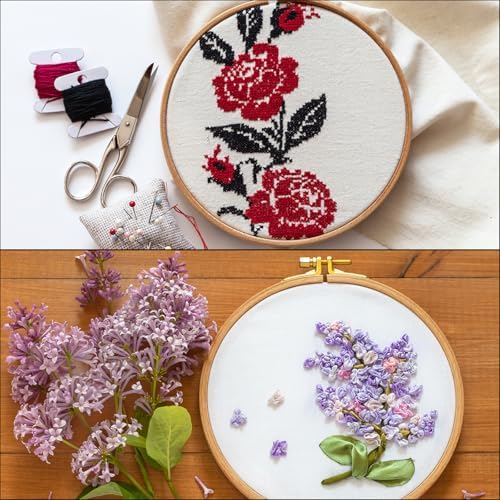 MECCANIXITY 6 Pieces 9 Inch Embroidery Hoops Adjustable Round Bamboo