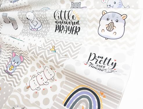 Fabrics Grey Cotton Charm Pack Panel, 42 Motifs, 36 x 31 Inch