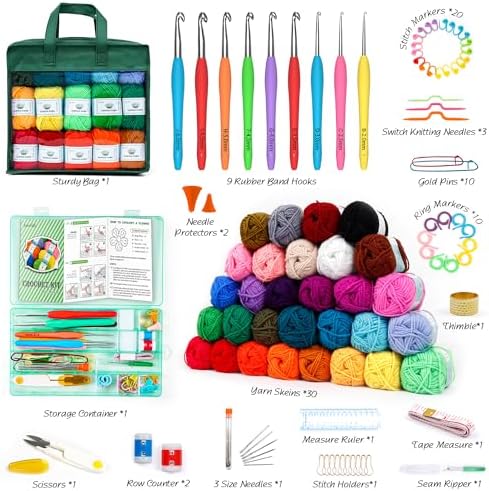 INSCRAFT Crochet Yarn Kit, 1650 Yards, 30 Colors
