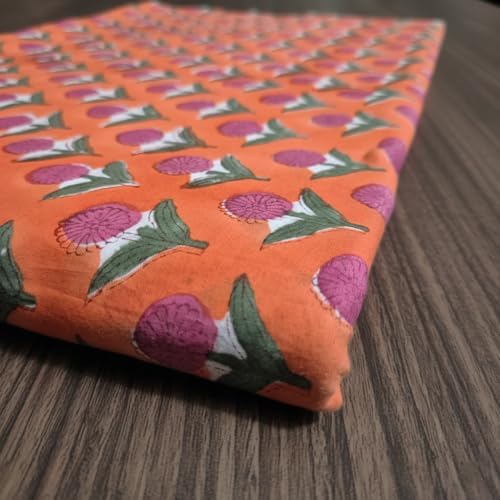 Hand Block Print Fabric by the Yard – 100% Cotton Lightweight, 42 Inch