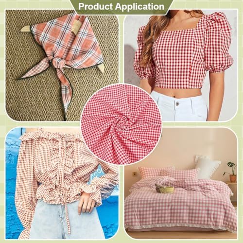 PH PandaHall Gingham Fabric Plaid Cotton Fabric 62.9 Inch Wide Red