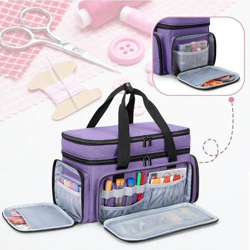 LUXJA Large Sewing Organizer Bag with 5 Detachable Dividers, Purple