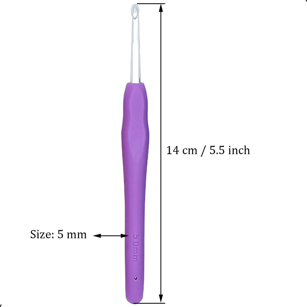 6Pcs 5mm Aluminum Soft Grip Rubber Ergonomic Handle Crochet Hook